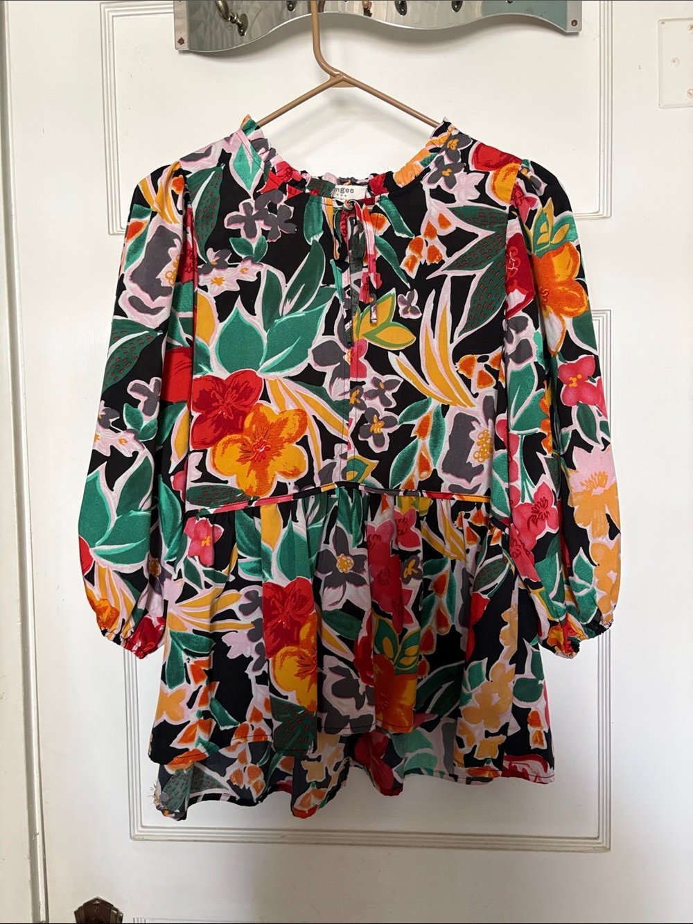Umgee Floral Tiered Peasant Blouse Multicolor Size S